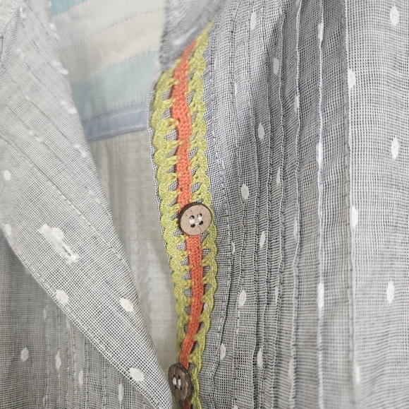 NWT John Mark Mixed Media Polka Dot Boho Embroidered Floral Detailed Shirt XL - Picture 2 of 9